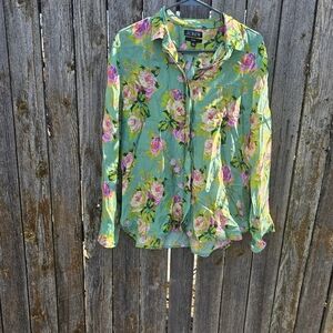 J. Crew Green Floral Button Down Shirt